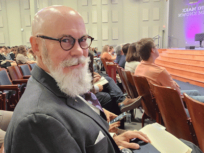 Dr. Tom Mullkin prepares to speak to CIU students. (Photo courtesy of W. Thomas Smith Jr.)